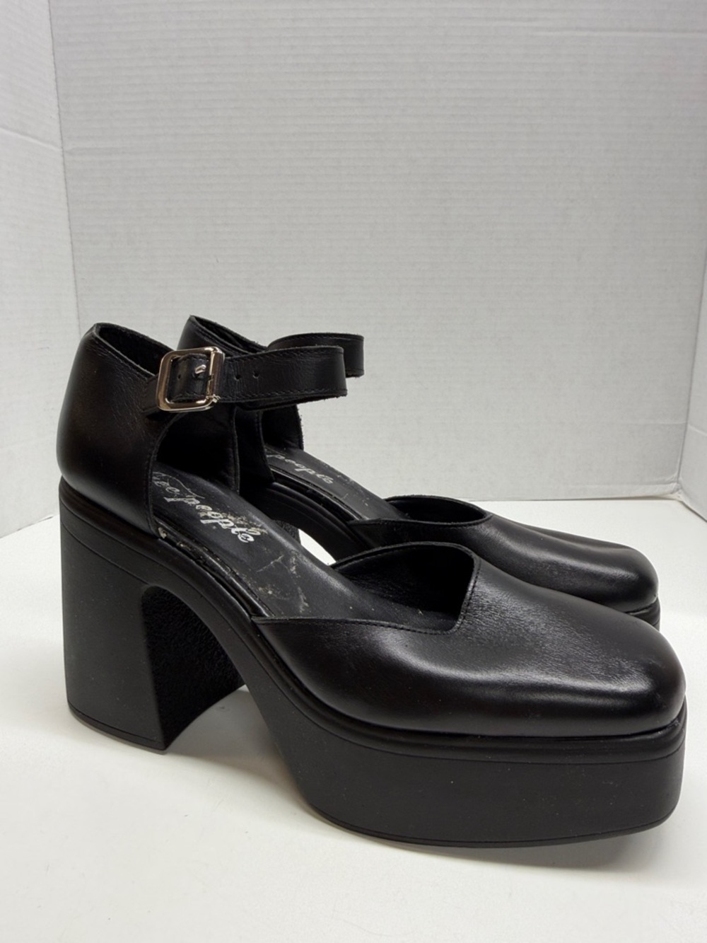 Free People Gwen Mary Jane Platform Pumps High Heel Leather Shoes Black Size 10 - Picture 4 of 11